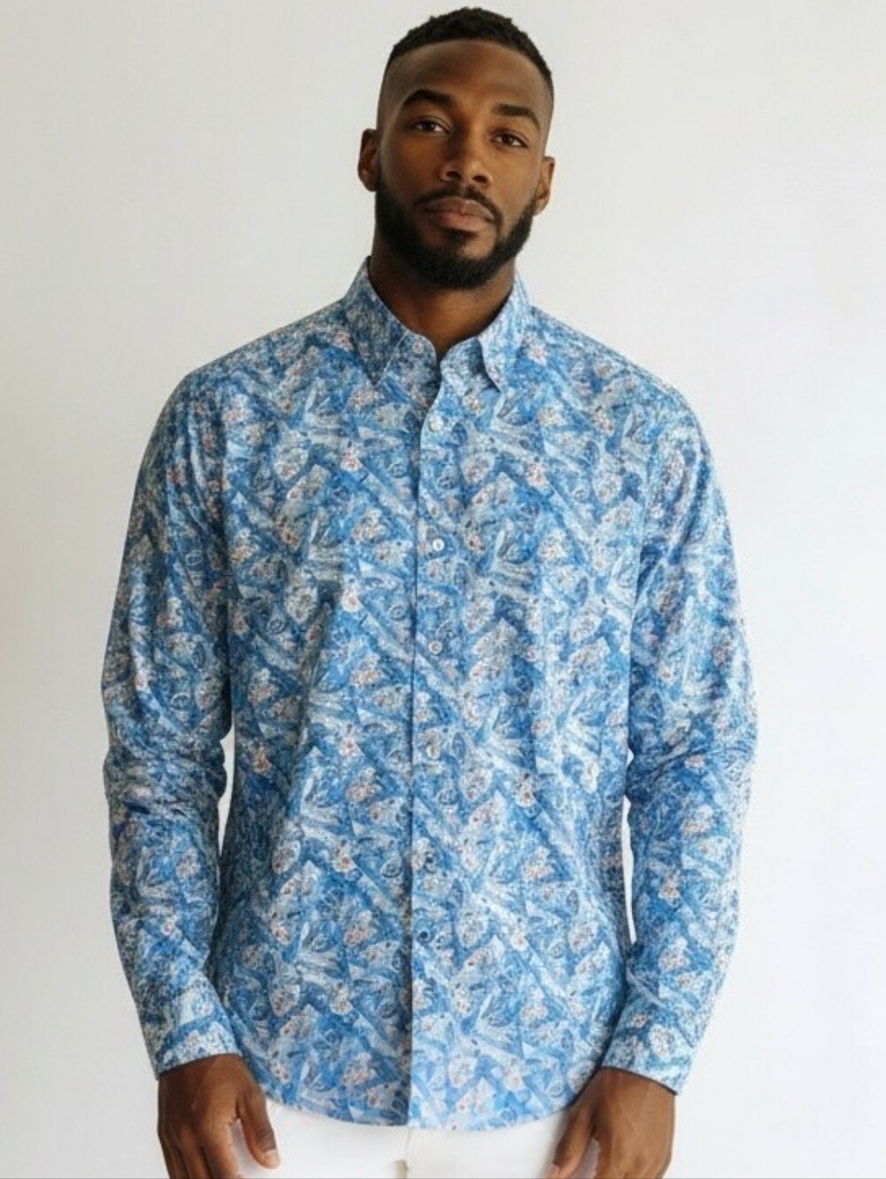 Robert Graham Marston Blue Paisley Long-Sleeve Button-Down Cotton Shirt. Size XL